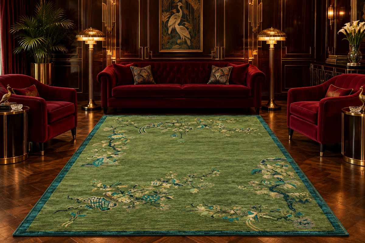 Chinoiserie Peacock Hand Knotted Rug 3 x 5 ft