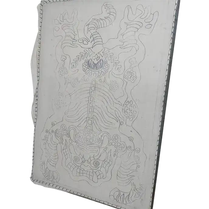 A stylish Chinoiserie Pink Tibetan Tiger Tufted Wool Rug, perfect for adding an exotic touch to living rooms and dining rooms. This area rug features a detailed abstract tiger design, ideal for those seeking vintage charm in an 8x10 wool rug.