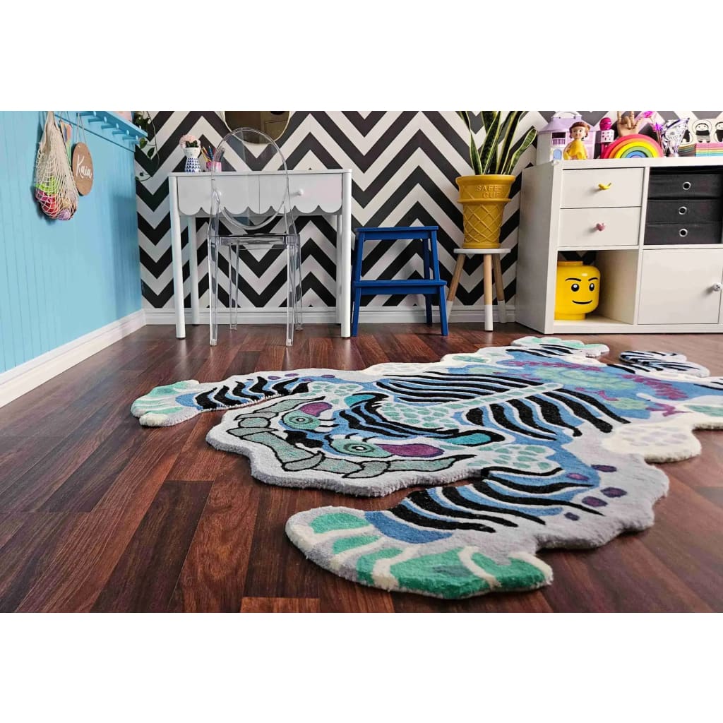 Chinoiserie Tibetan Tiger Hand Tufted Wool Rug - Blue - MAIA HOMES