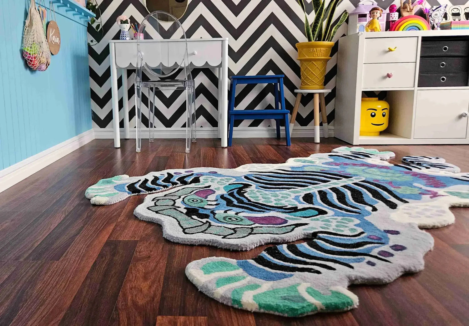 Chinoiserie Tibetan Tiger Hand Tufted Wool Rug - Blue - MAIA HOMES