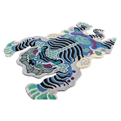 Chinoiserie Tibetan Tiger Hand Tufted Wool Rug - Blue - MAIA HOMES