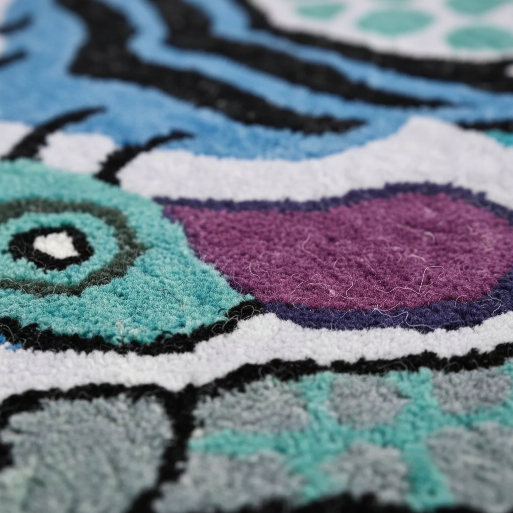 Close-up of a colorful woven pattern with geometric shapes