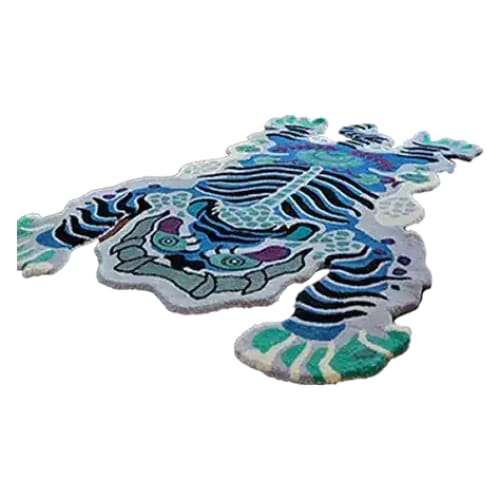 Chinoiserie Tibetan Tiger Hand Tufted Wool Rug - Blue - MAIA HOMES