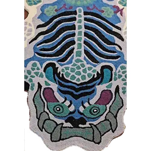 Chinoiserie Tibetan Tiger Hand Tufted Wool Rug - Blue - MAIA HOMES