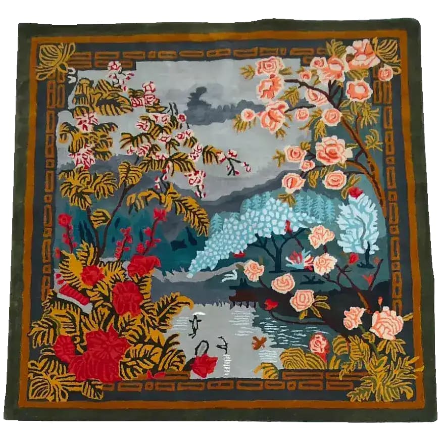 The Chinoiserie Vista Hand Tufted Area Rug showcases an exquisite blend of floral patterns and vibrant colors, perfect for enhancing large living rooms. This square rug, crafted from high-quality wool, features intricate designs that add a touch of elegance and warmth to any living space.