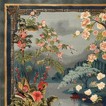 Chinoiserie Vista Hand Tufted Area Rug featuring an intricate floral and landscape design, perfect for adding elegance to living room spaces. This wool rug showcases vibrant flowers and serene scenery, making it an ideal choice for large living room area rugs.