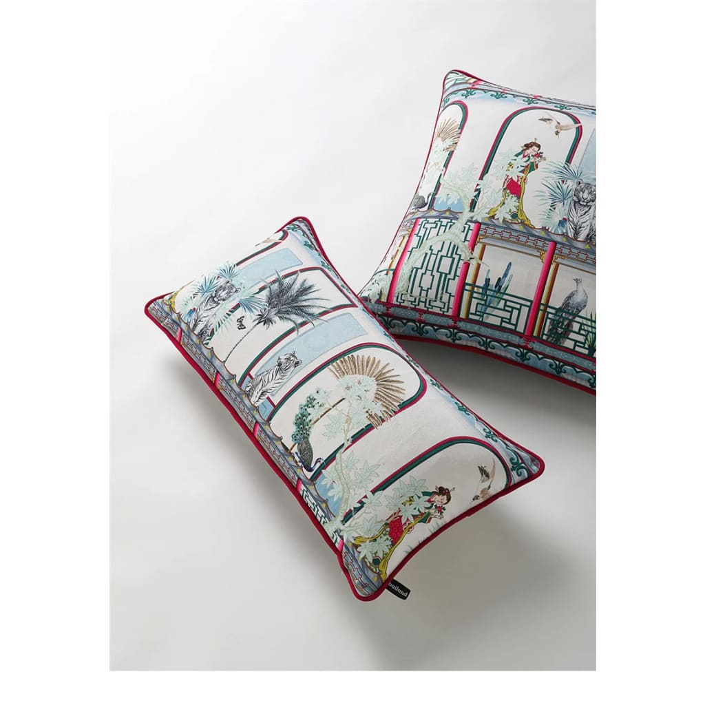 Chinoiserie white tiger imperial throw pillow cover featuring vibrant colors and intricate designs, perfect for adding a touch of elegance to your home decor.