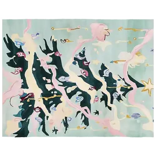 This vibrant hand-tufted area rug features an abstract Christmas tree design, perfect for adding festive flair to your living room. The rug's intricate patterns and wool texture create a cozy and stylish atmosphere, making it an ideal choice for those seeking unique living room area rugs or wool rugs.