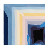 Vibrant hand-tufted area rug featuring a contemporary abstract design with layers of blue, yellow, and cream tones, perfect for adding a modern touch to living room spaces. This square wool rug is ideal for those seeking a stylish square area rug to enhance their decor.