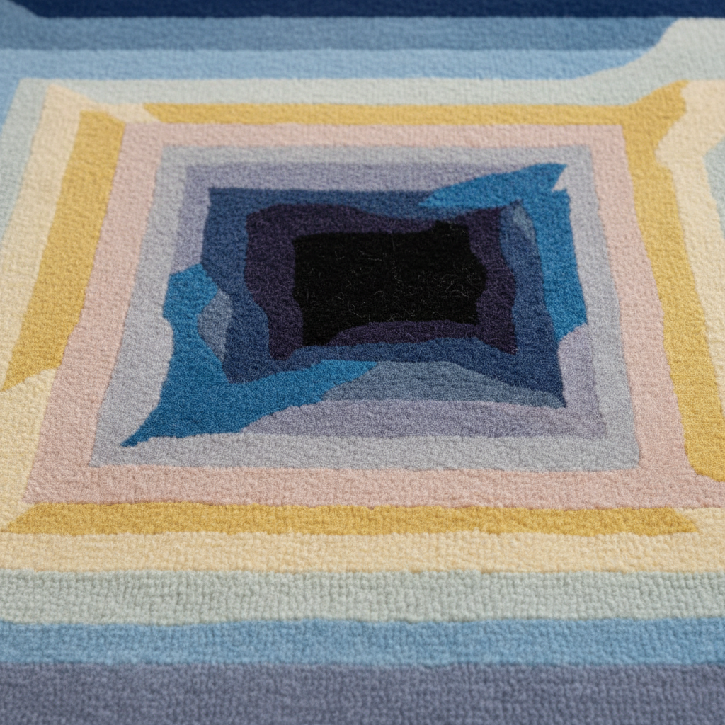 Close-up of a colorful woven rug with geometric patterns