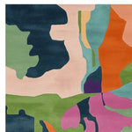 A vibrant and artistic area rug featuring an abstract design with bold colors like orange, green, pink, and blue. Perfect for adding a contemporary touch to your living room, this square wool rug measures 8x10, ideal for modern home decor.