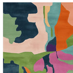 A vibrant and artistic area rug featuring an abstract design with bold colors like orange, green, pink, and blue. Perfect for adding a contemporary touch to your living room, this square wool rug measures 8x10, ideal for modern home decor.