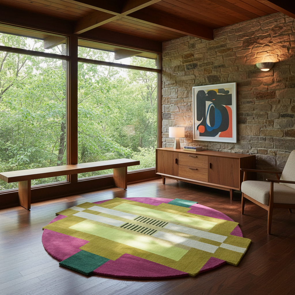 Circle of Atzec Round Hand Tufted Wool Rug