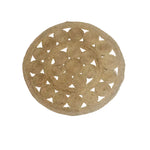 Top view of the Circles of Life Jute Rug, an 8' x 8' round area rug perfect for dining rooms and offices. The intricate pattern features natural jute fibers, making it an ideal choice for those seeking elegant and eco-friendly dining room area rugs.