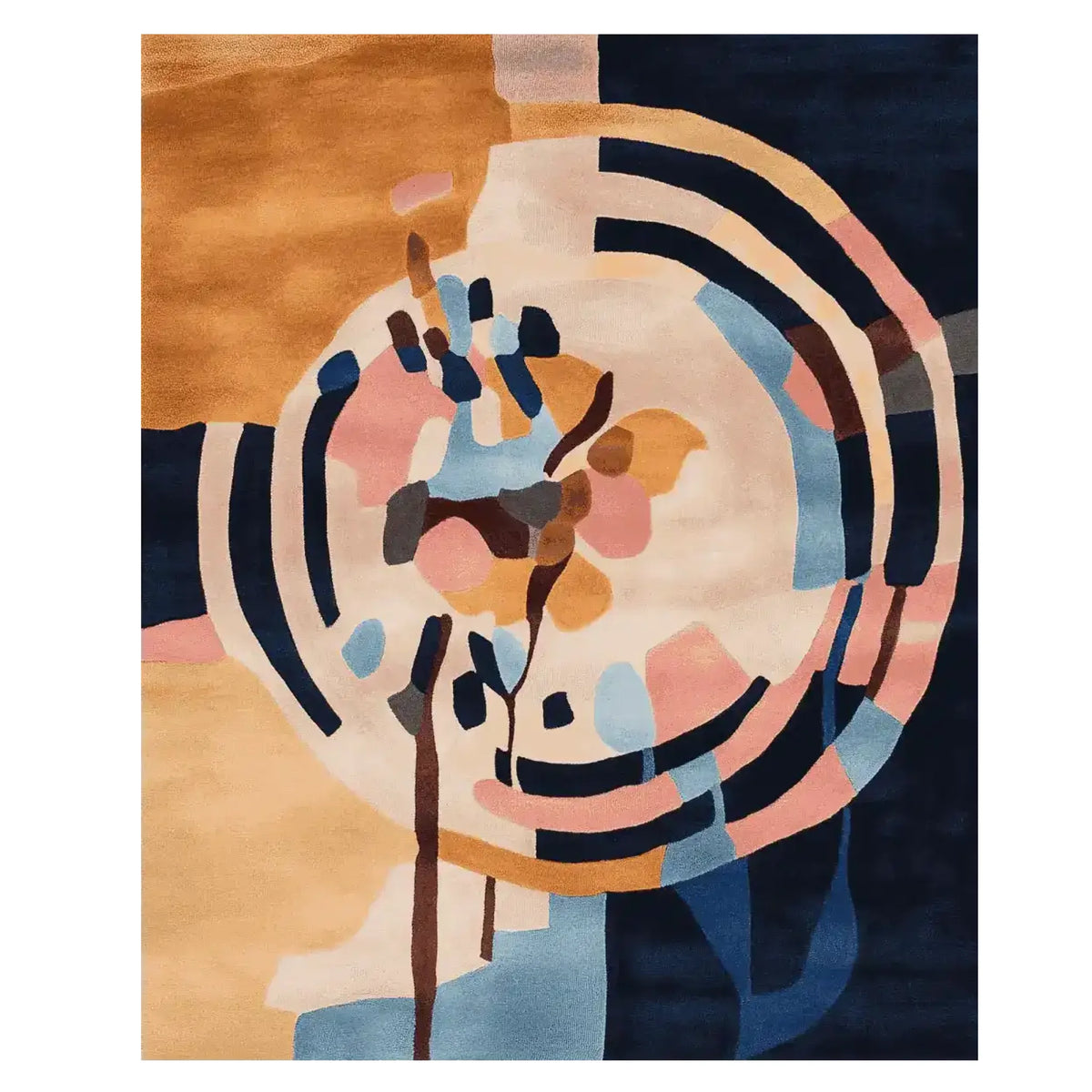 This vibrant area rug features an abstract design with a blend of earthy tones and circular flow patterns. The hand-tufted craftsmanship adds texture and depth to the rug, making it a striking addition to any room.