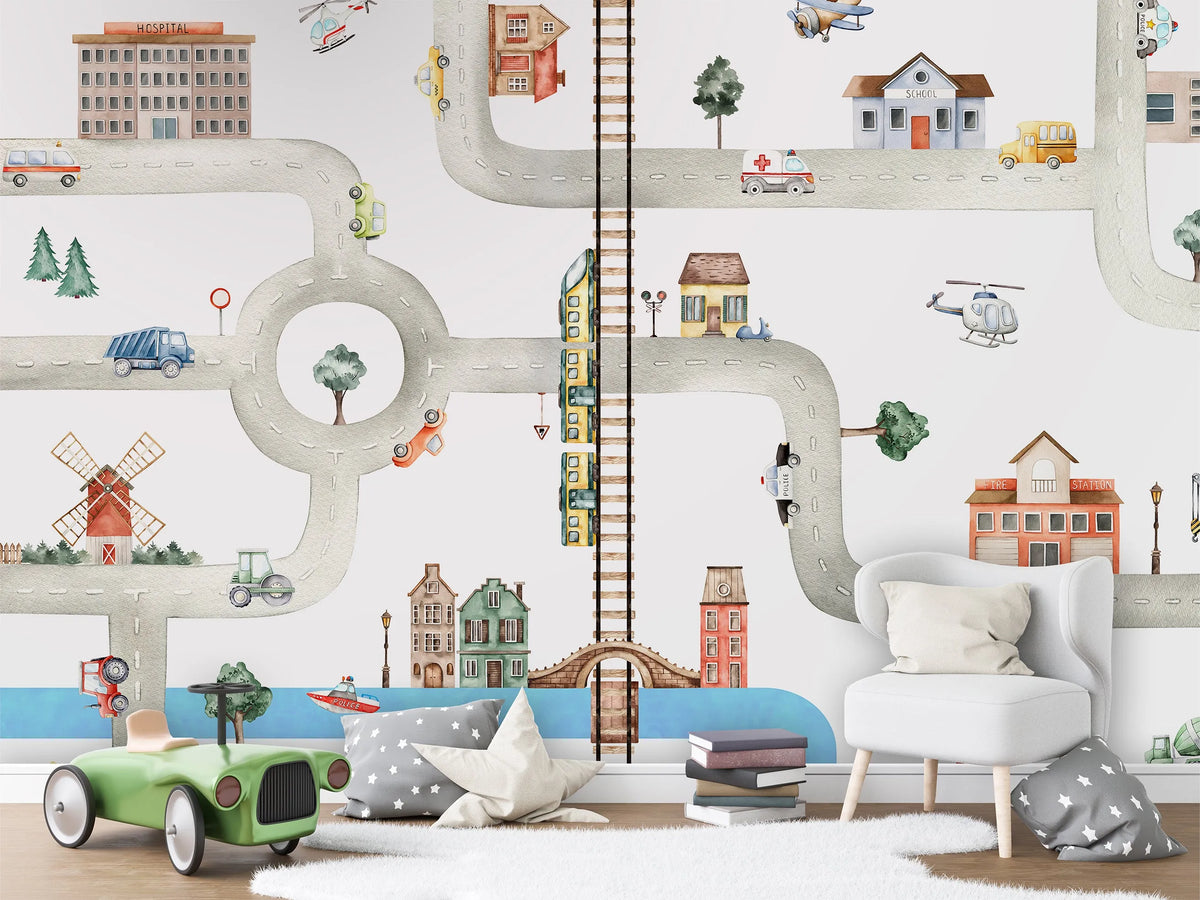 City of Vehicles Wallpaper Mural