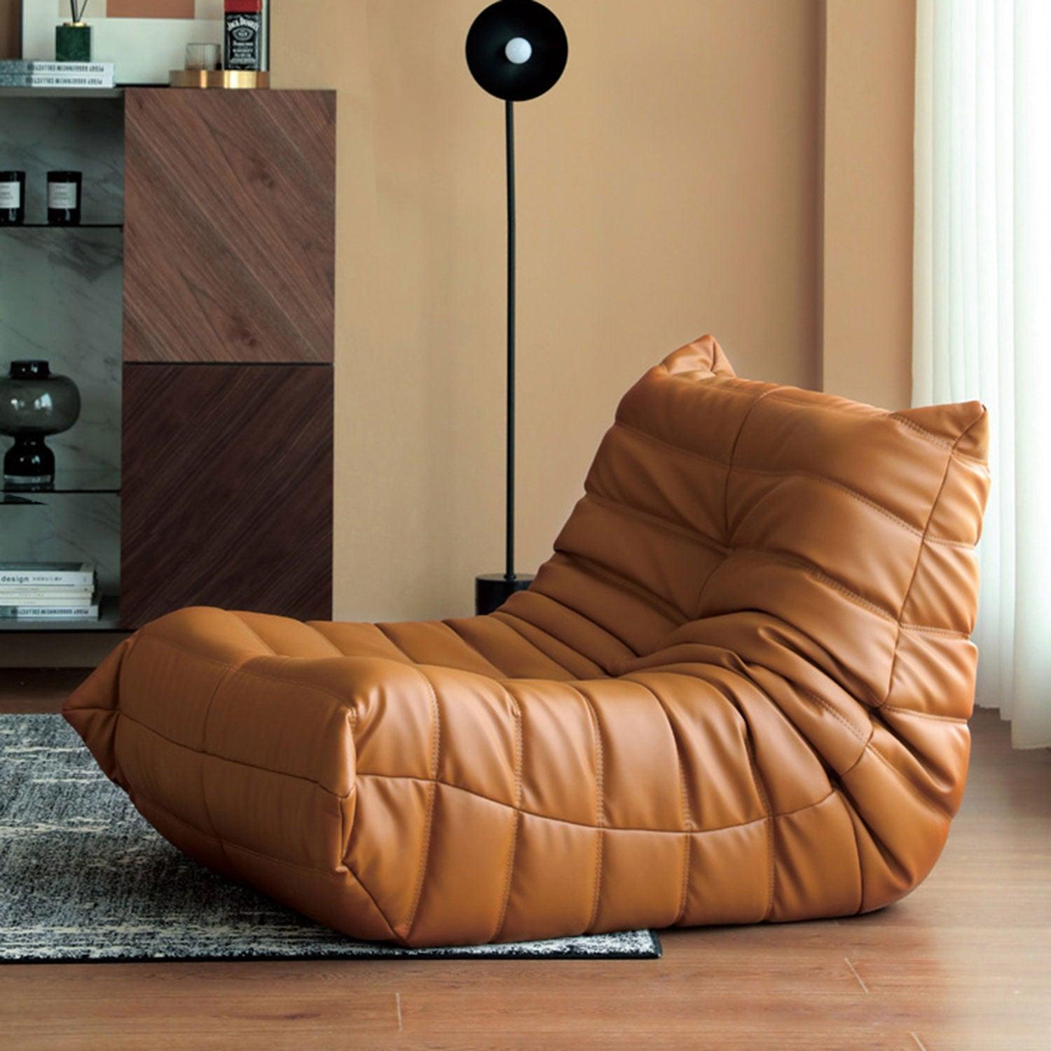 Classic Armless Lazy Lounge Chair - Brown Leather Microfiber Leather One Seat