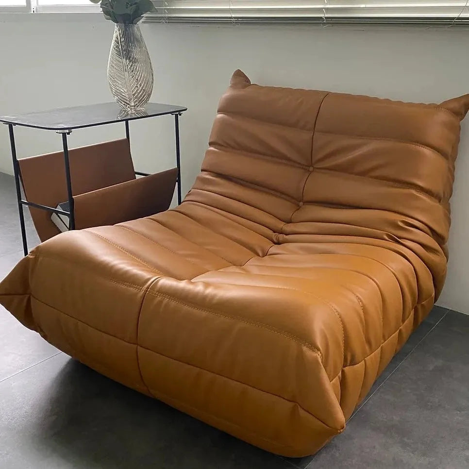 Classic Armless Lazy Lounge Chair - Brown Leather