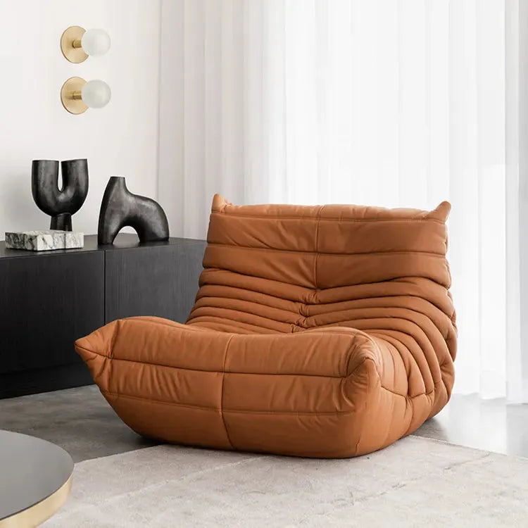 Classic Armless Lazy Lounge Chair - Brown Leather