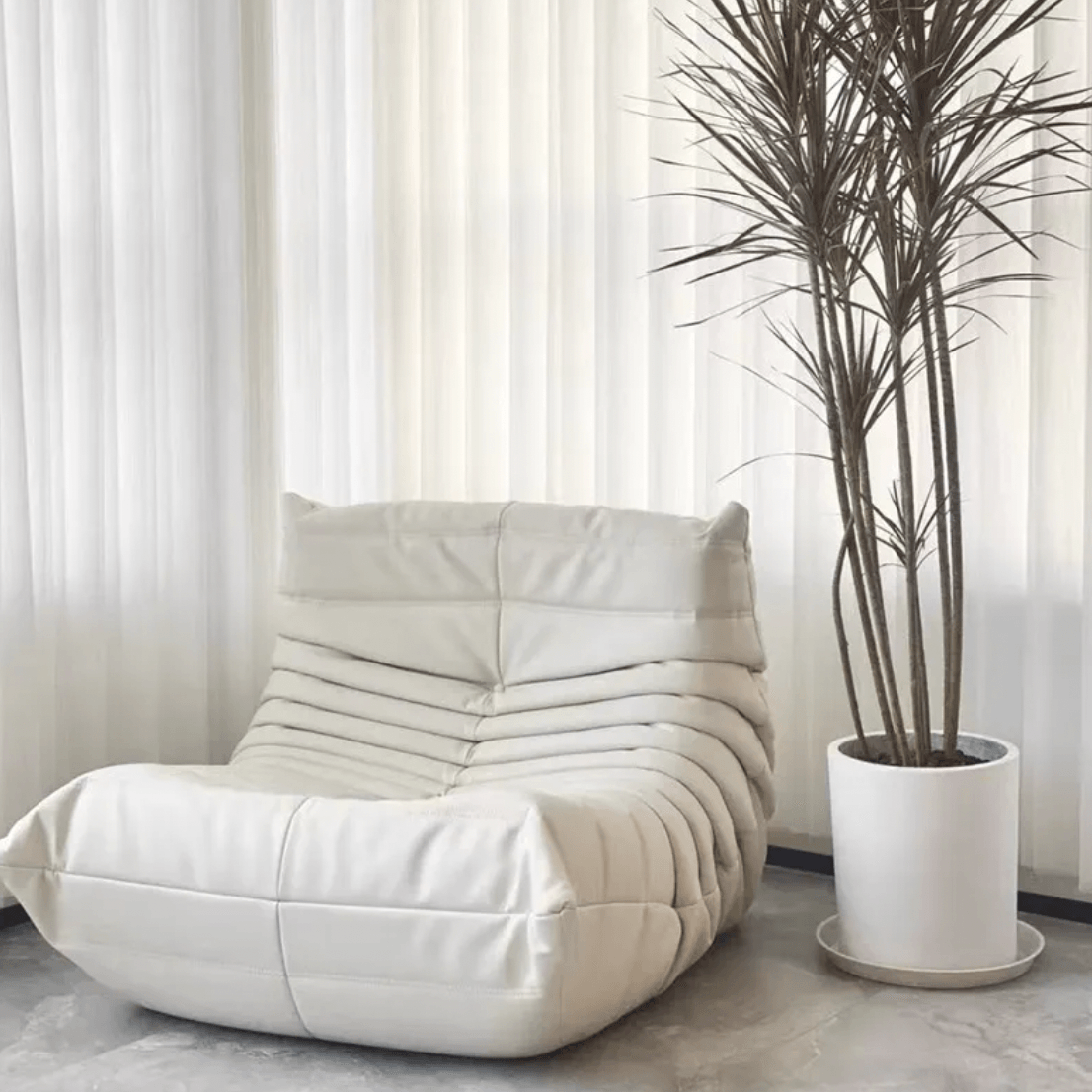Classic Armless Lazy Lounge Chair - White Vegan Leather - MAIA HOMES