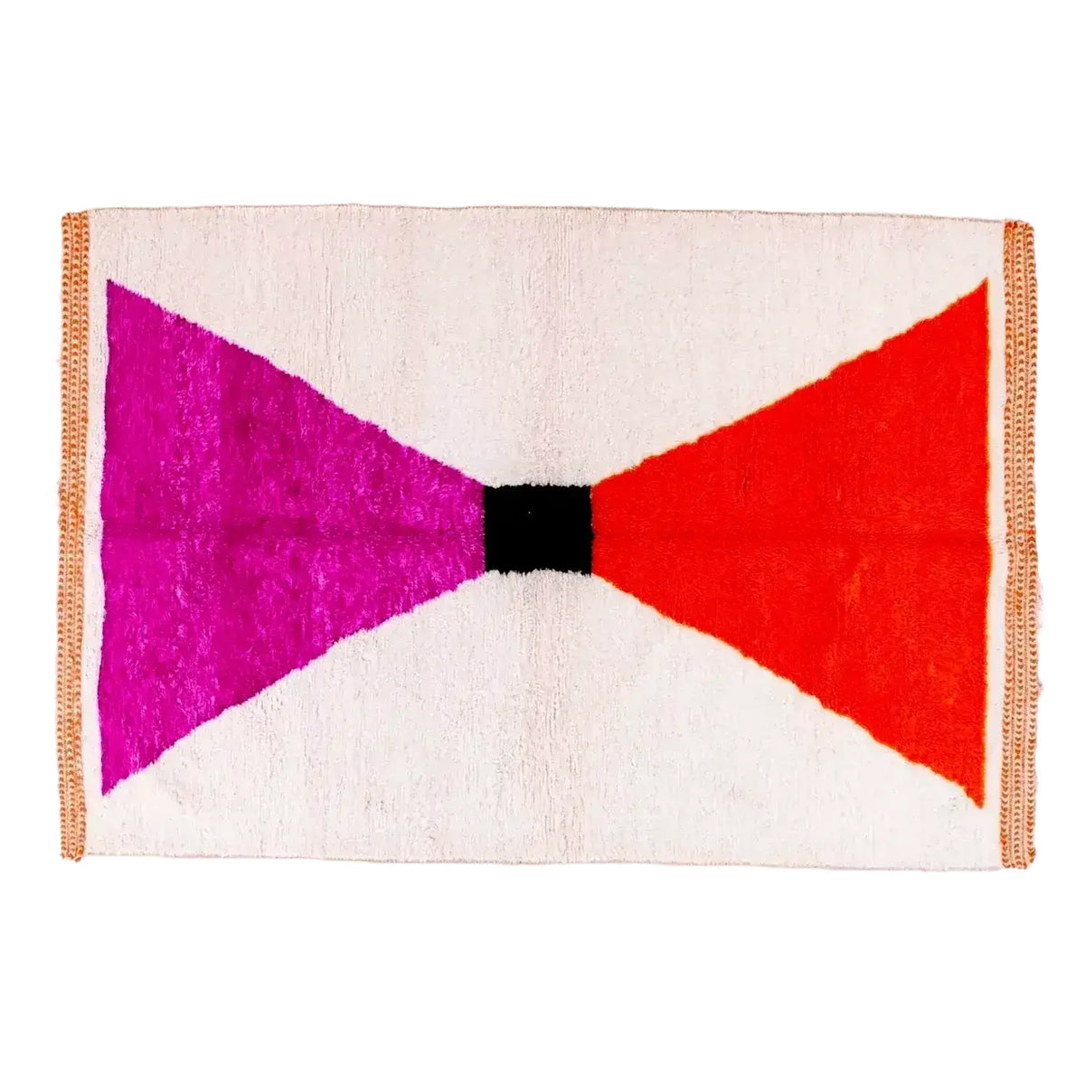 Vibrant Classic Bow Moroccan Berber Handwoven Wool Runner Rug in Pink, featuring a bold geometric design with contrasting colors. This versatile wool rug is perfect for adding a boho touch to your kitchen, hallway, or bathroom as a runner rug.