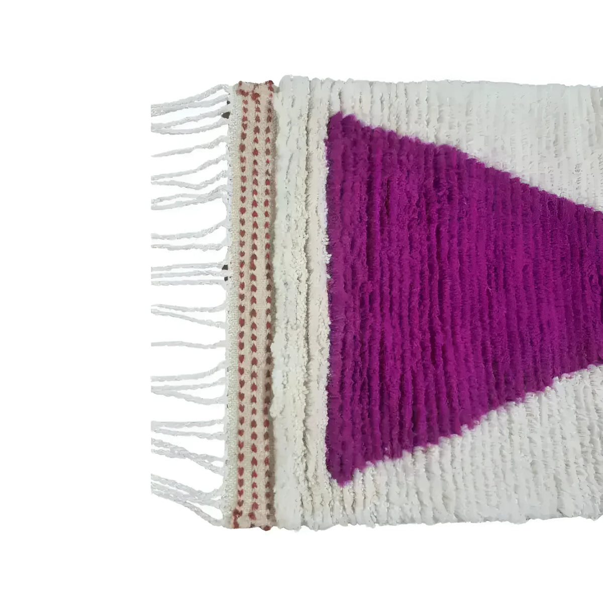 Close-up view of the Classic Bow Moroccan Berber Handwoven Wool Area Rug in pink, showcasing intricate patterns and soft textures. Ideal as a runner rug for hallways, kitchens, or bathrooms, this boho wool rug adds a touch of elegance to any space.