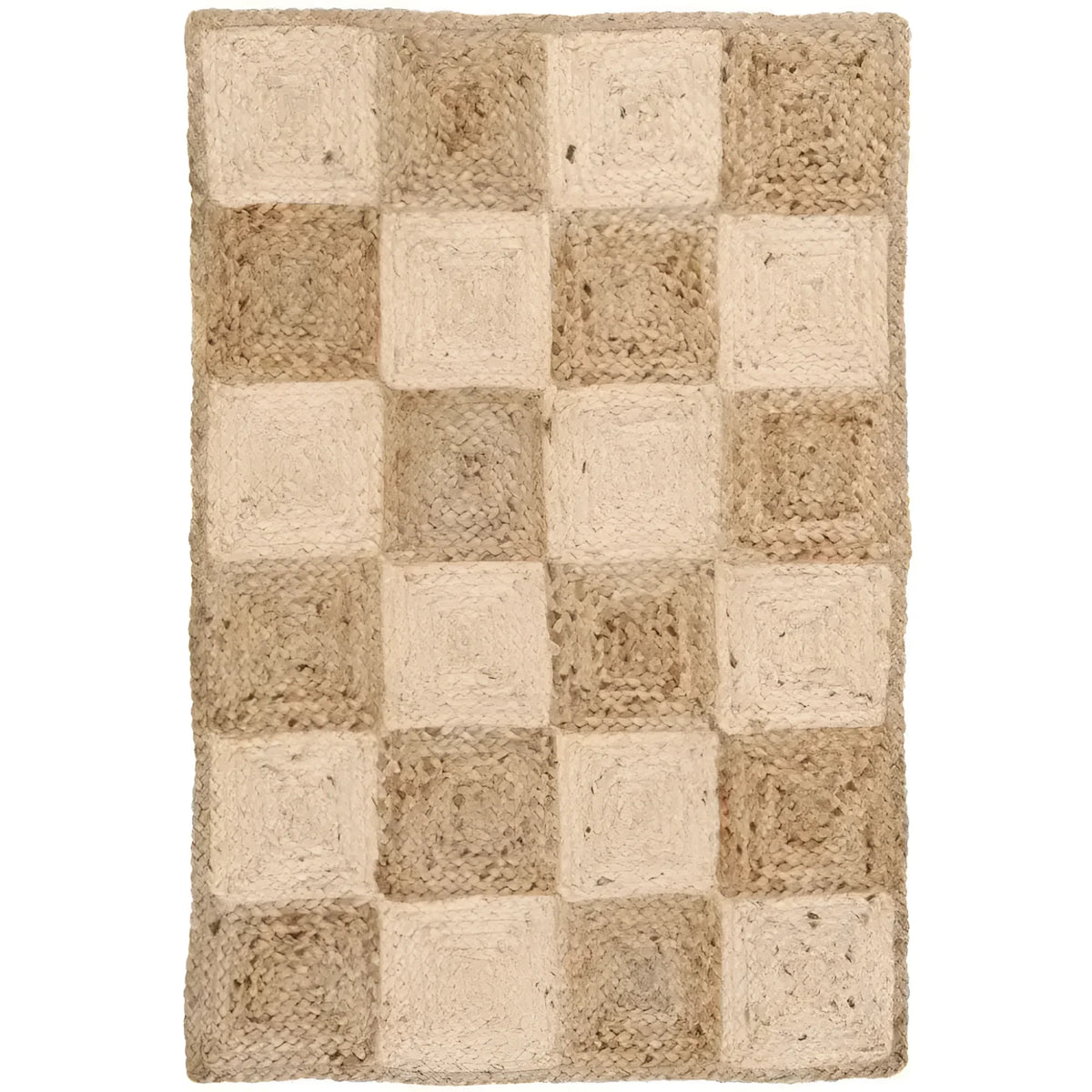 A beautiful Classic Checker Jute Rug in natural color, ideal for transforming your living space. This large area rug features a charming checkerboard pattern, making it perfect for living rooms. The natural tones of the jute material offer a cozy and earthy vibe, fitting well as an 8x10 rug.