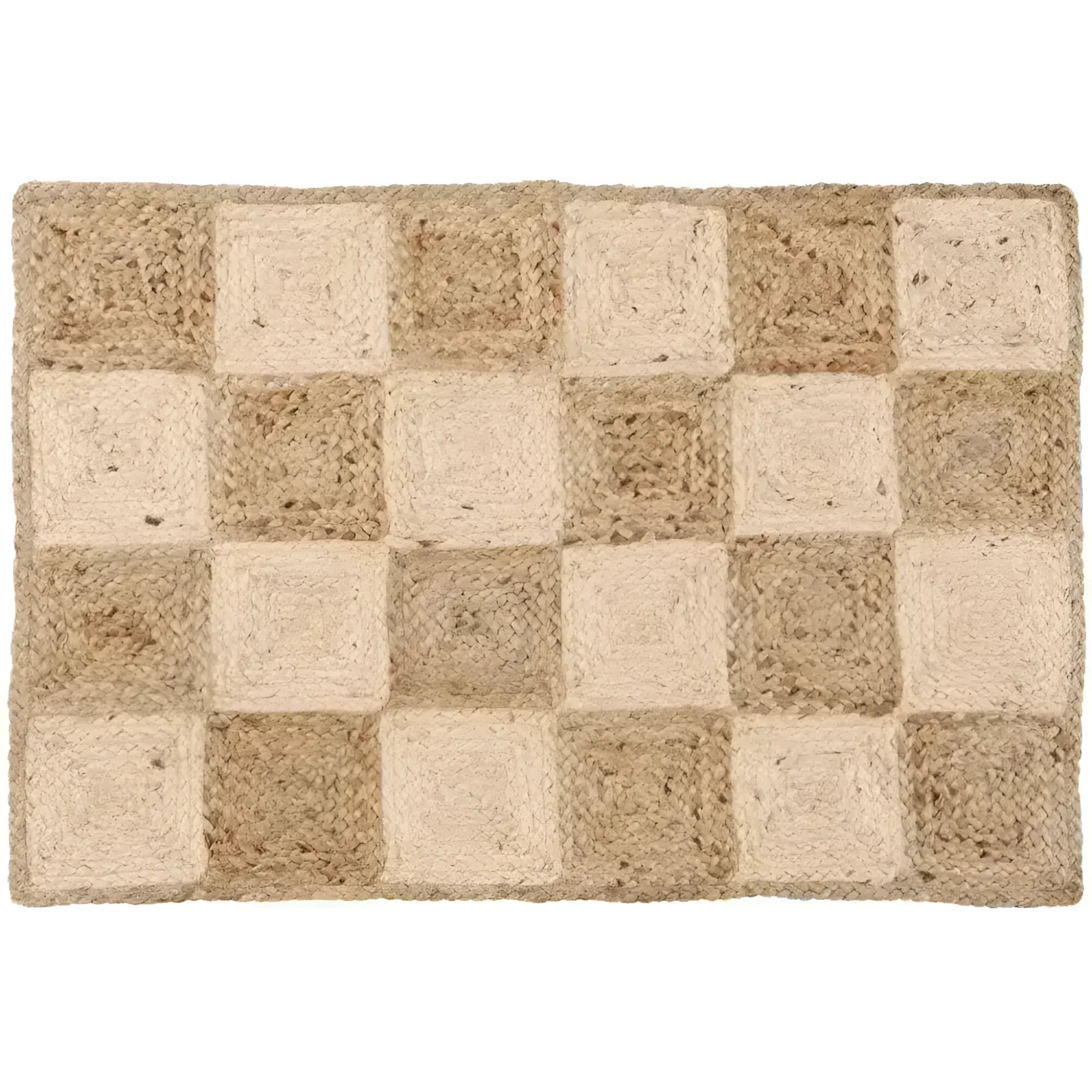 This image showcases a Classic Checker Jute Rug in a natural color, perfect for enhancing any living room space. The large area rug features a charming checker pattern, ideal for those seeking stylish area rugs for the living room. Measuring 8x10, this jute rug combines durability with aesthetic appeal, making it a great choice for those looking for living room rugs that are both functional and decorative.