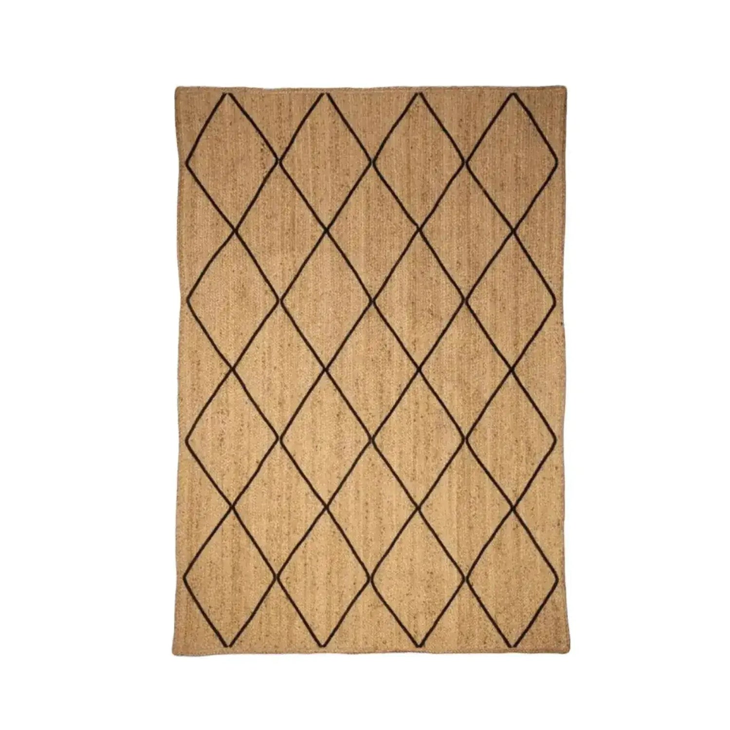 Elegant Classic Diamond Jute Rug in natural color, perfect for living room and dining room settings. This large area rug features a stylish diamond pattern, making it ideal for formal dining room decor.