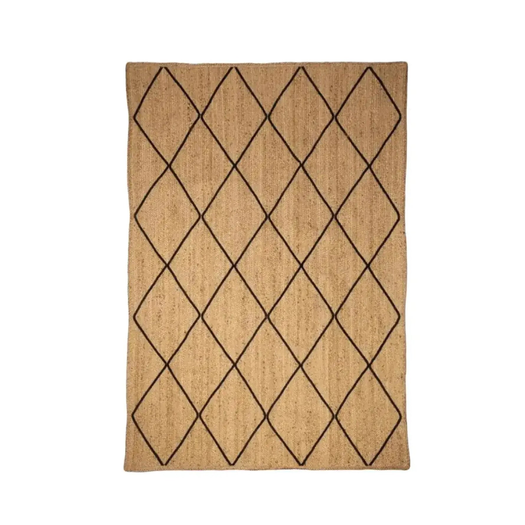 Elegant Classic Diamond Jute Rug in natural color, perfect for living room and dining room settings. This large area rug features a stylish diamond pattern, making it ideal for formal dining room decor.