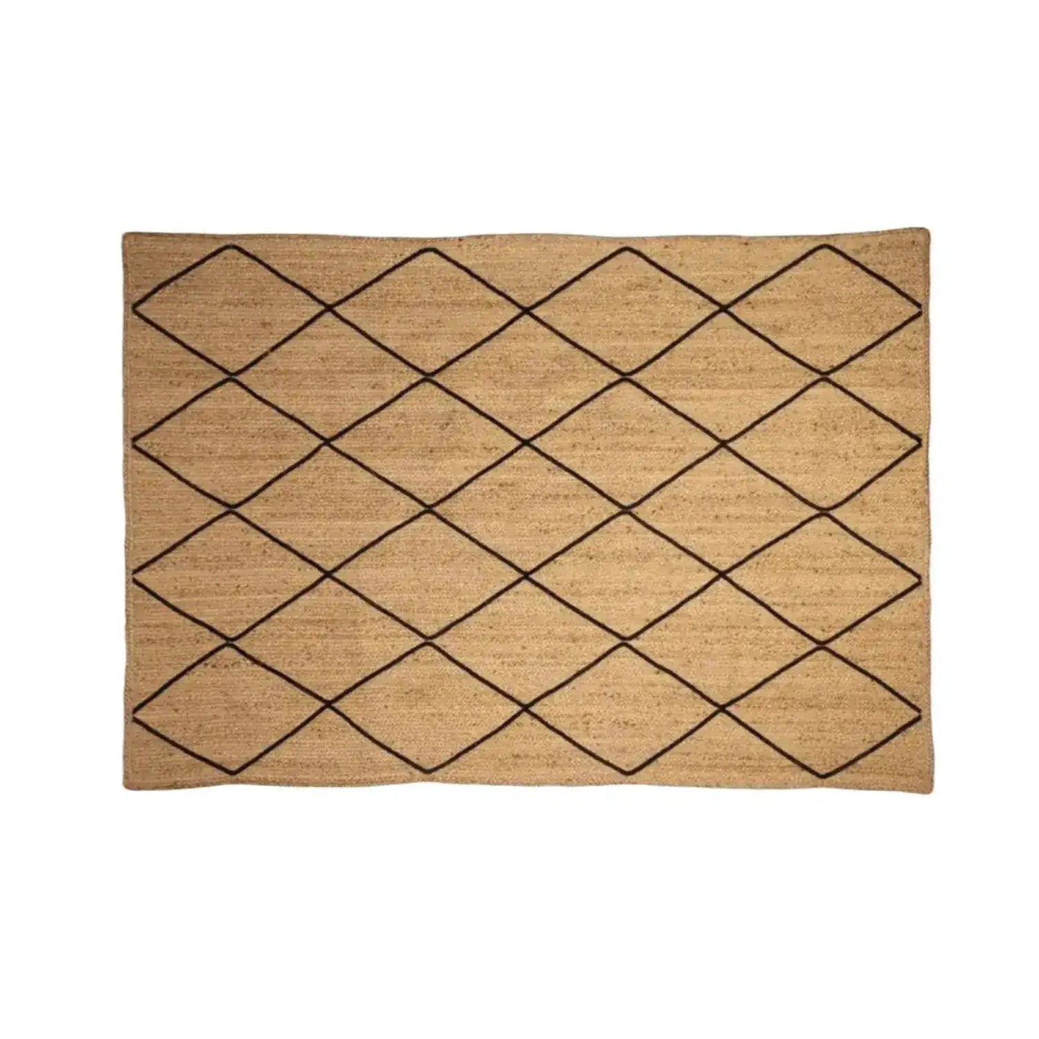 Classic Diamond Jute Rug in natural color, perfect for adding a touch of elegance to living rooms and dining rooms. This large area rug features a geometric diamond pattern, ideal for both formal dining room settings and casual spaces.