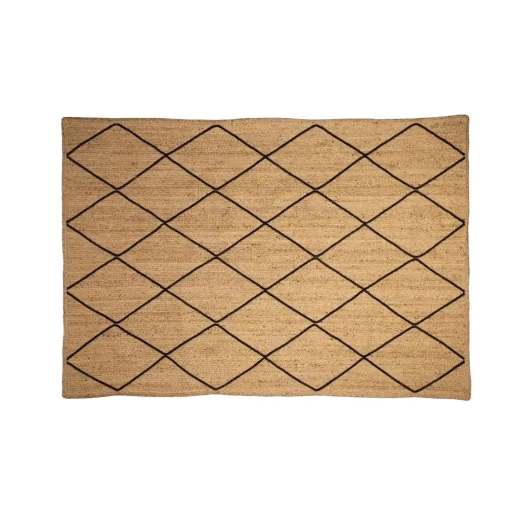 Classic Diamond Jute Rug in natural color, perfect for adding a touch of elegance to living rooms and dining rooms. This large area rug features a geometric diamond pattern, ideal for both formal dining room settings and casual spaces.