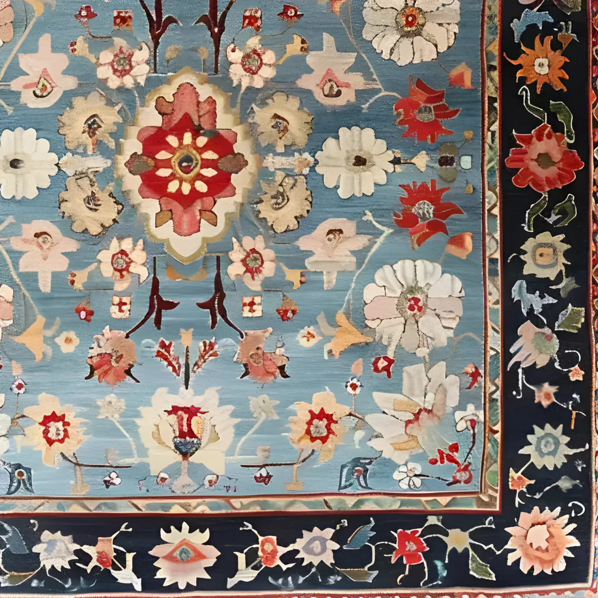 A beautifully detailed Classic Flower Vine Hand Knotted Area Rug, showcasing an intricate floral design in rich colors. Ideal for enhancing the elegance of a dining room or living room, this wool rug captures the essence of Persian rugs with its traditional craftsmanship.