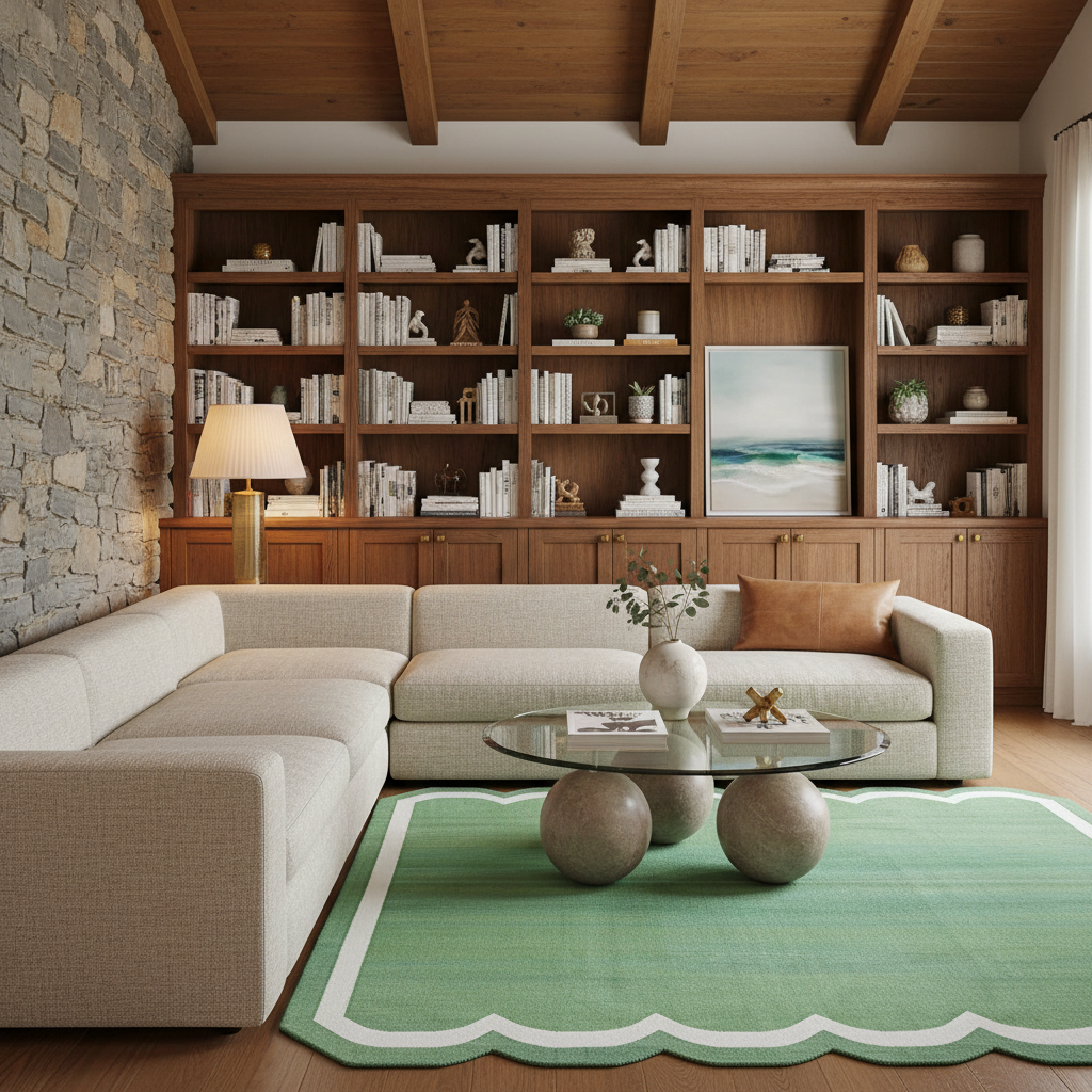 Classic Green Scallop Cotton Rug
