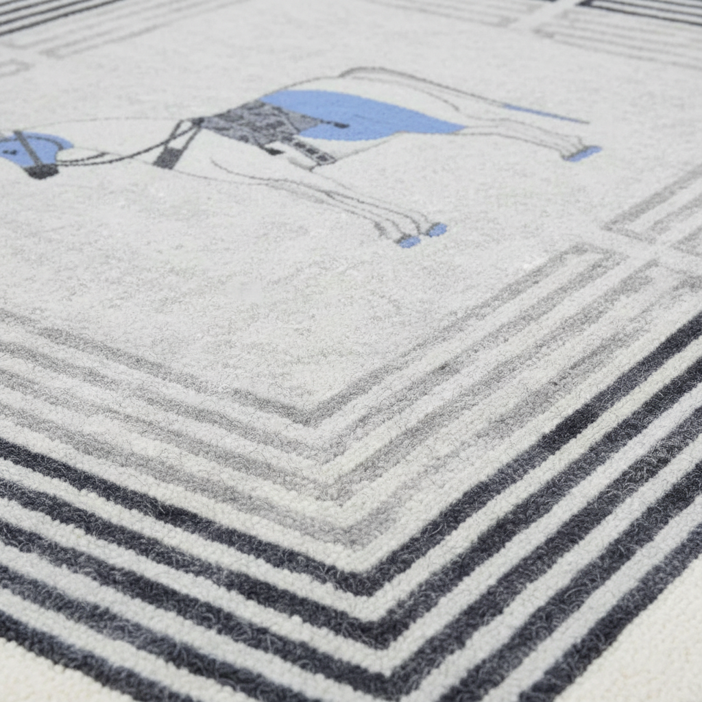 Close-up of a textured rug with geometric pattern