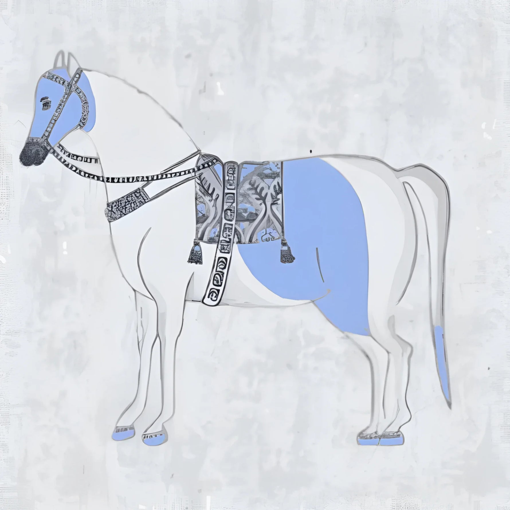 A beautifully detailed Classic Horse Silver Maze Hand Tufted Area Rug, perfect for office and living room settings. This wool rug features an elegant horse design with intricate patterns, making it an ideal choice for dining room carpets.