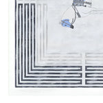 Close-up view of the Classic Horse Silver Maze Hand Tufted Area Rug, showcasing its intricate geometric patterns and elegant horse design. Perfect for enhancing the aesthetics of office spaces, living rooms, and dining rooms, this wool rug offers both style and comfort.