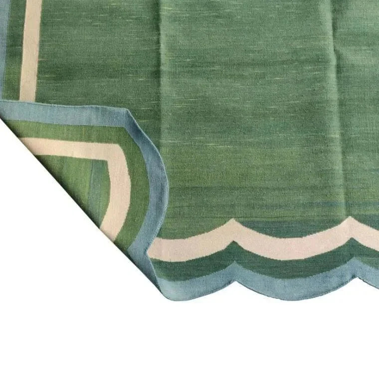 Classic Reversible Cotton Scalloped Rug - Green - Rugs