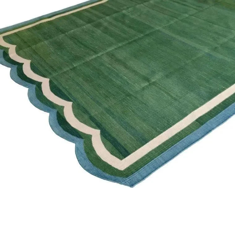 Classic Reversible Cotton Scalloped Rug - Green - Rugs