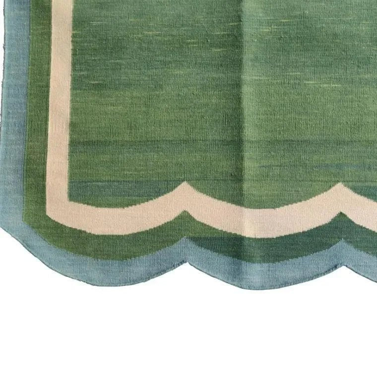 Classic Reversible Cotton Scalloped Rug - Green - Rugs