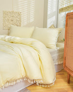 Classic Tassel Microfiber Duvet Cover Set - Beige Light Beige