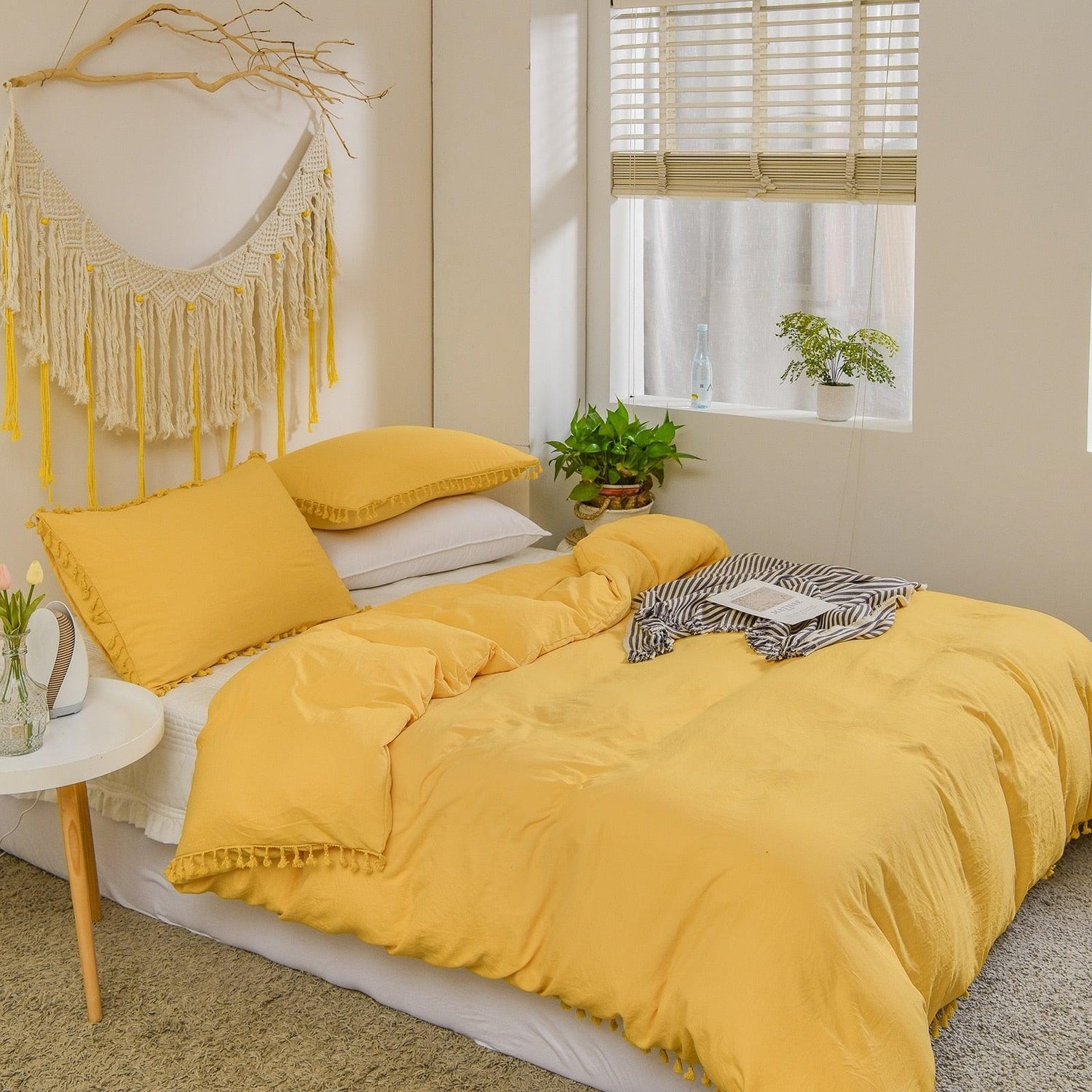 Classic Tassel Microfiber Duvet Cover Set - Yellow Yellow