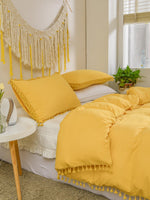 Classic Tassel Microfiber Duvet Cover Set - Yellow