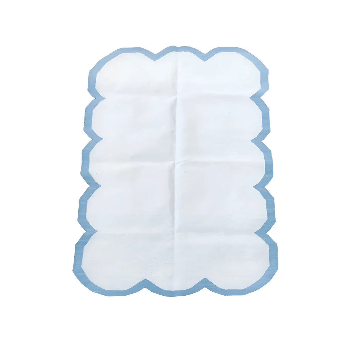 Classic White Scallop Cotton Rug with Blue Border
