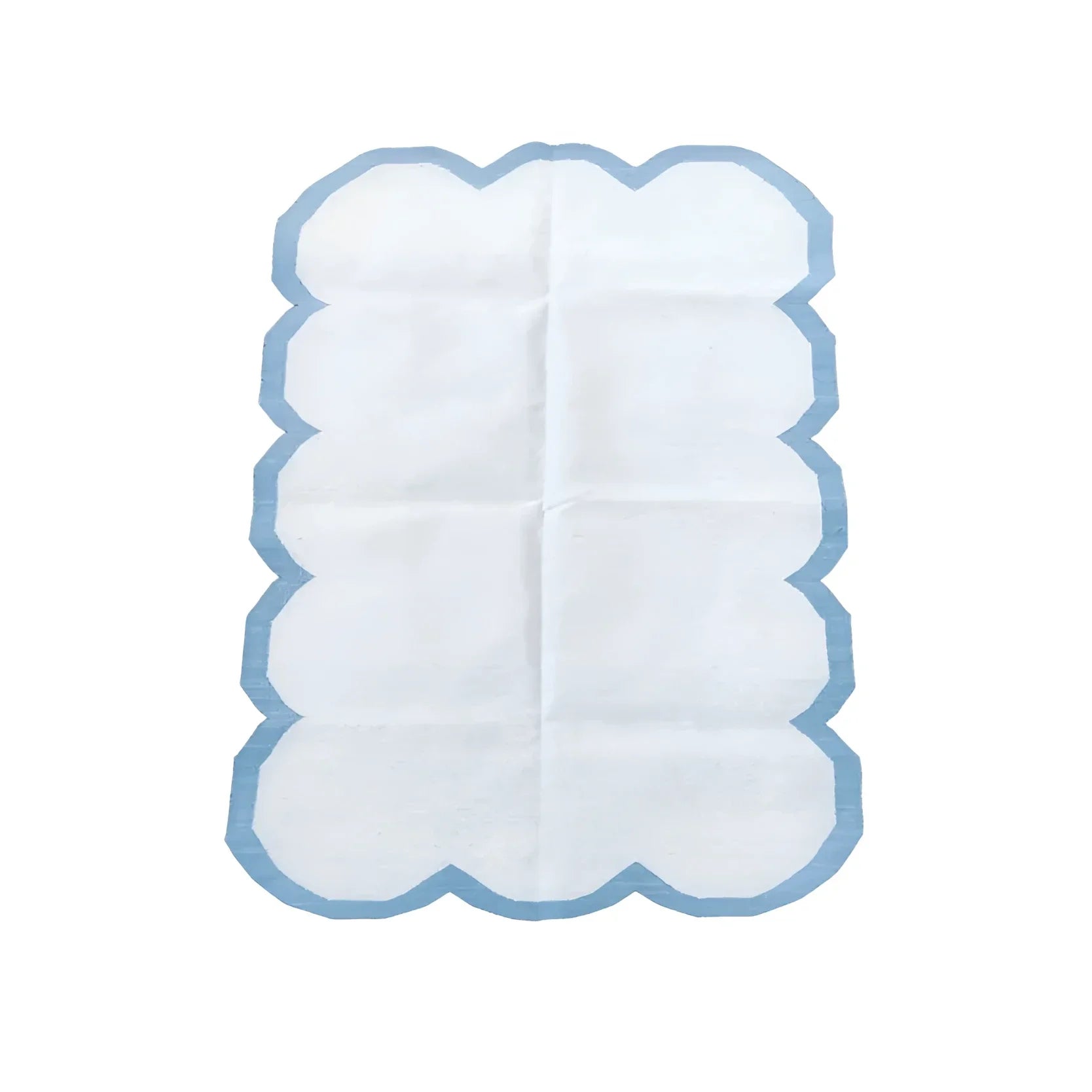 Classic White Scallop Cotton Rug with Blue Border
