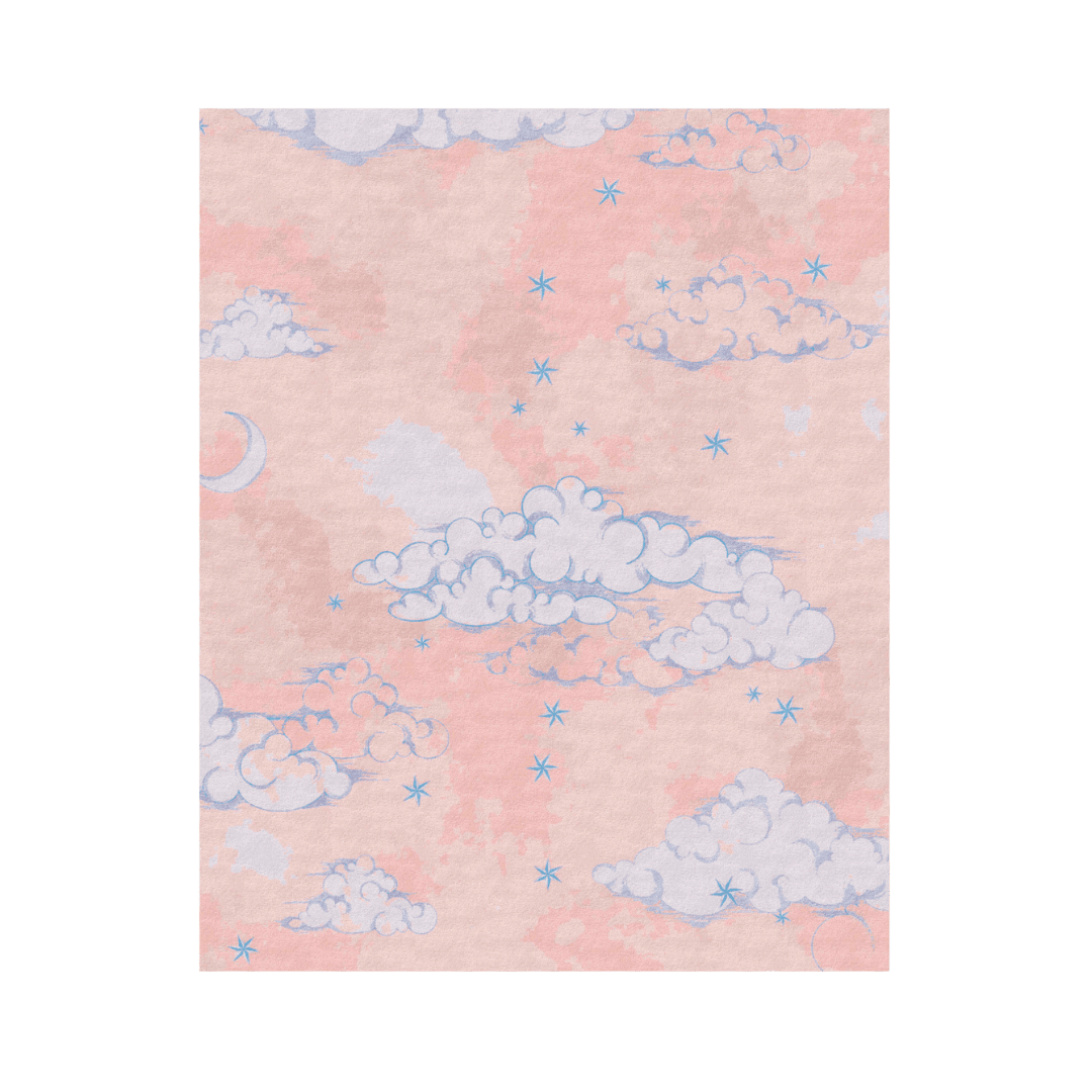 Clouds and Star Pink Sky Hand Tufted Wool Rug