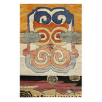 A vibrant and artistic Cloudscape Garden Hand Tufted Area Rug featuring abstract designs in bold colors. This wool rug is perfect for adding a touch of creativity and warmth to dining room spaces, serving as an ideal dining room carpet.