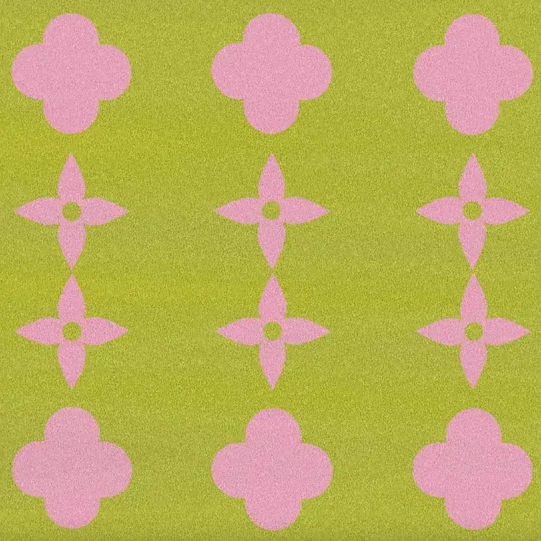 Stylish area rug with clover and floral patterns in cyber lime, perfect for large living rooms. Hand tufted wool rug adds vibrant color to any living room decor.