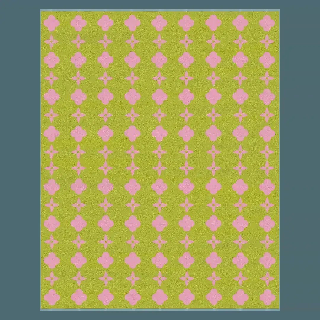 Area Rug - 1001 Clover Stars Hand Tufted Rug in Cyber Lime, perfect large area rug for living room, made from wool, showcasing a vibrant clover pattern.