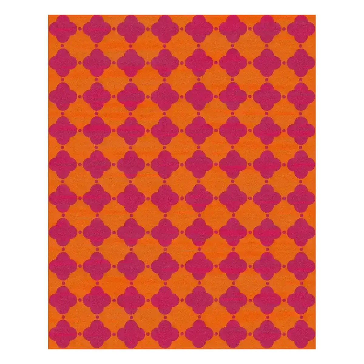 Experience the vibrant charm of the Clovers Hand Tufted Rug, an 8 x 10 ft area rug perfect for your living room. This wool rug features a striking pattern of bold purple clovers against a bright orange background, adding a lively touch to any space.